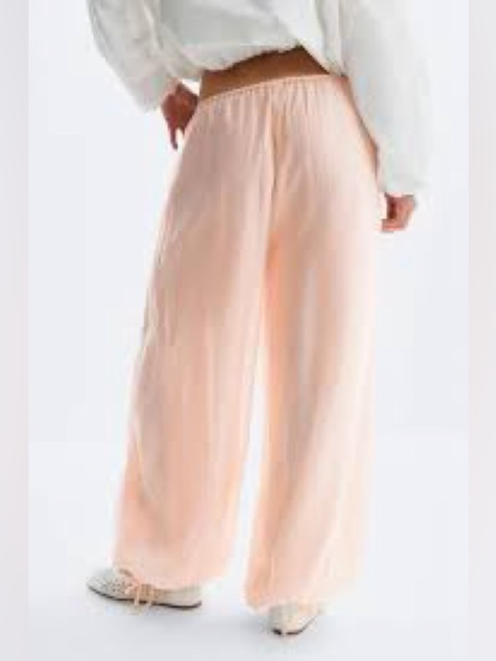 Silk Wide Peach Lounge Pants high-waist sheer chiffon harem gelato elastic M